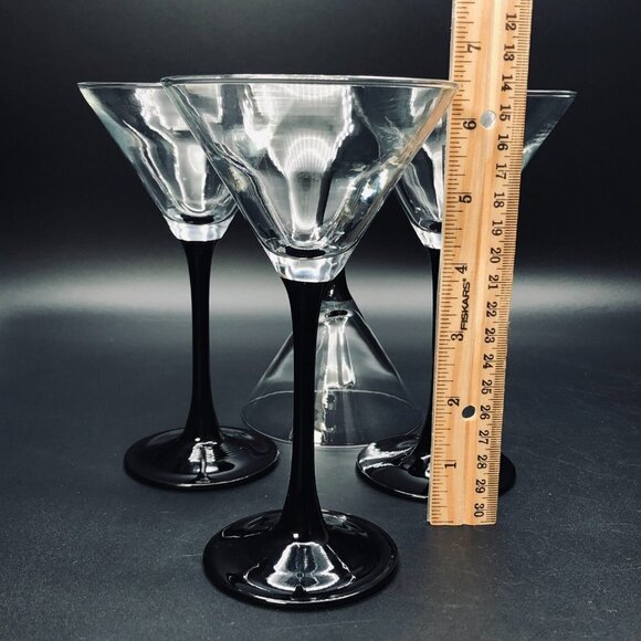 80s Black Stem Martini Glass set of 4 Cosmopolitan Domino Vintage Barware - Picture 10 of 11